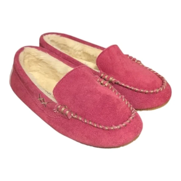 Lands' End Fuchsia Suede Kids Mocassin Slippers Youth 13.5 - Picture 2 of 7